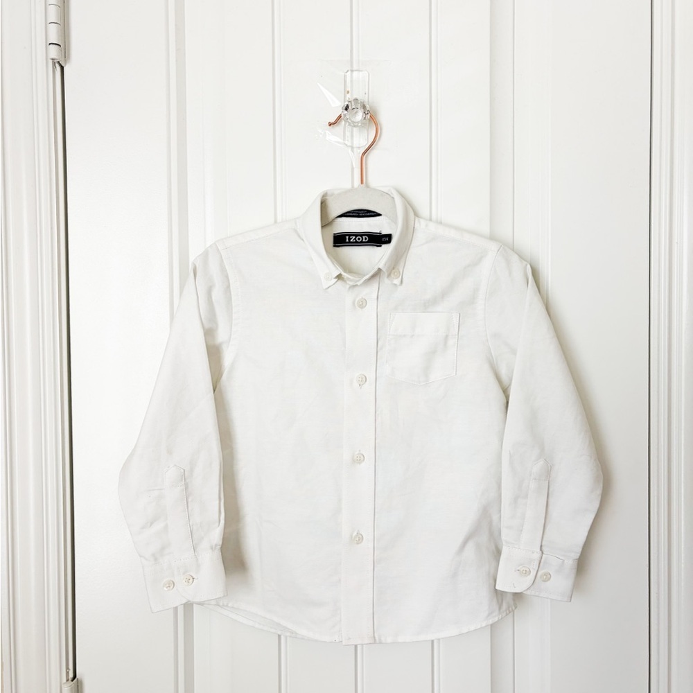 IZOD Kids White Button-Up Shirt Boys Long Sleeve 4T/4